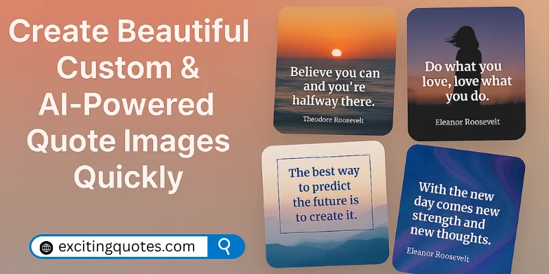 Create beautiful custom and AI-powered quote images quickly, featuring quotes from Theodore Roosevelt and Eleanor Roosevelt, with a search bar for excitingquotes.com.