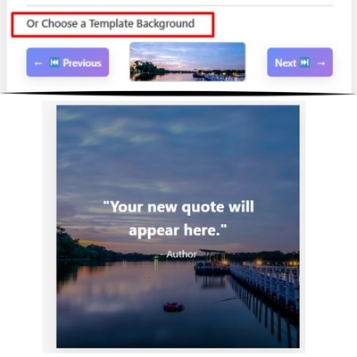 Template background selection feature in a quote generator, allowing users to choose from various backgrounds for their quotes.