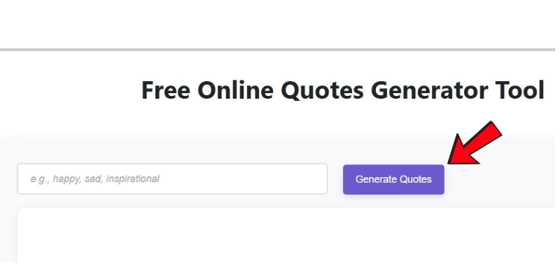 Free Online Quotes Generator Tool with a search bar and a 'Generate Quotes' button for users to create personalized quotes by entering keywords.