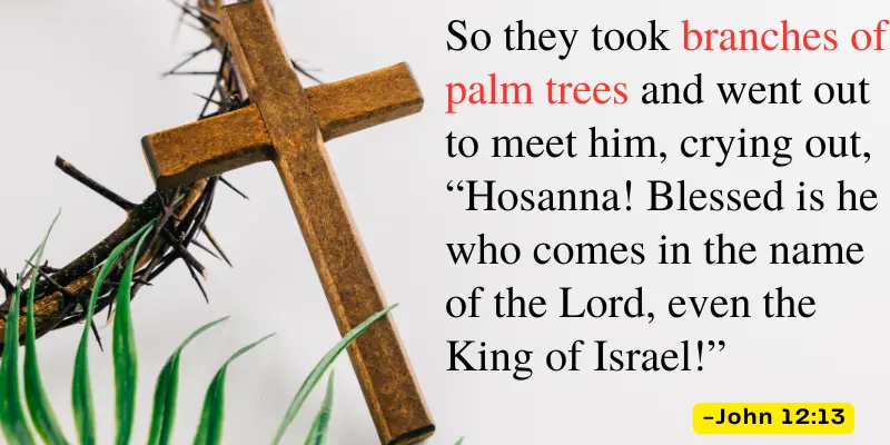 John 12:13 Bible verse about palm branches and Hosanna with a cross image