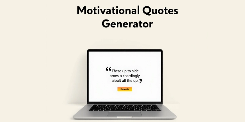 Motivational Quotes Generator showcasing a laptop displaying a random quote with a 'Generate' button to inspire users.