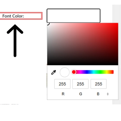 Font color selection tool in a quote generator, featuring a color picker and RGB sliders for customizing text color.