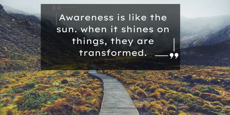 Awareness transforming quote under the shining sun with nature background